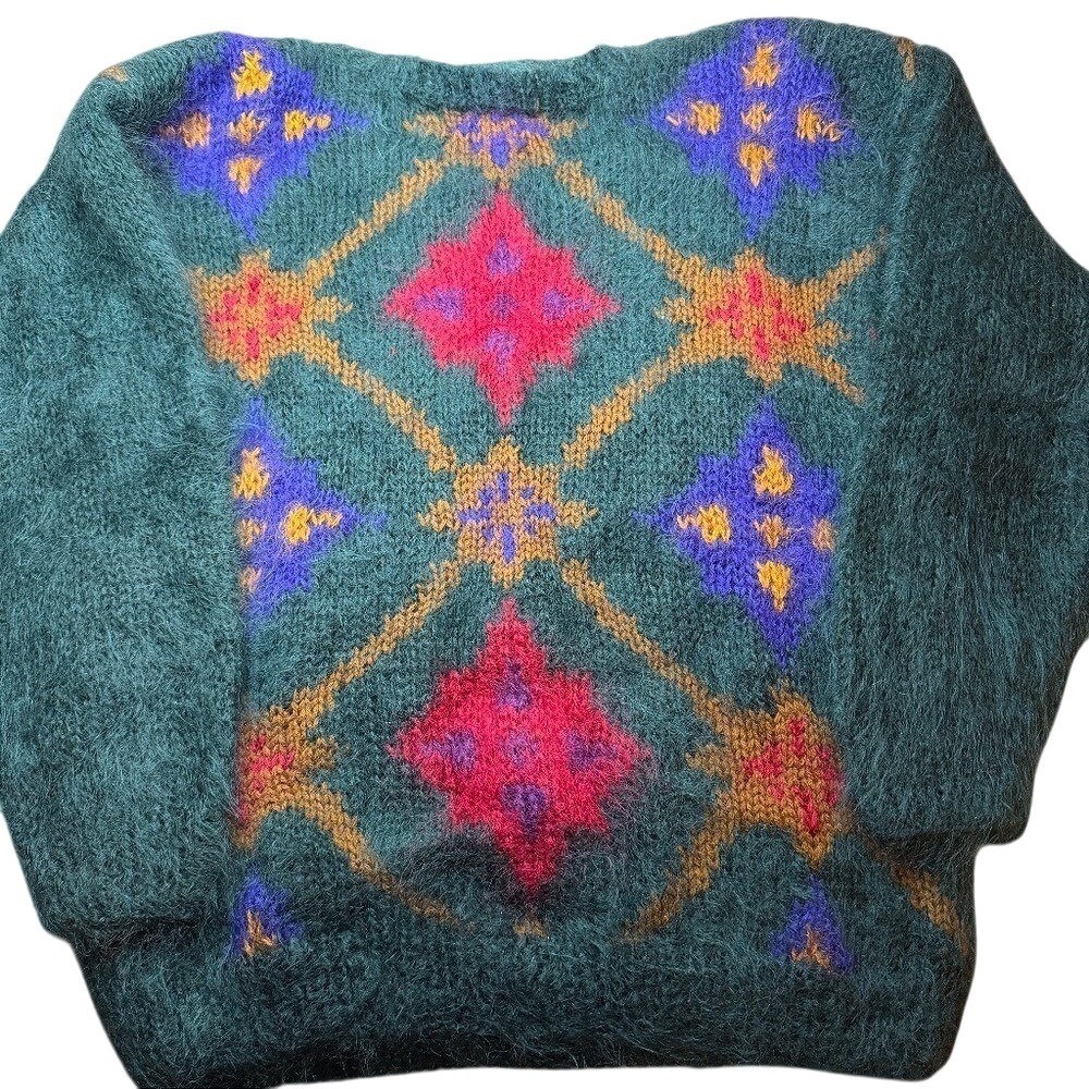 Collections Michelle Stuart Mohair Sweater Women M Green Hand Knit Vintage 90s